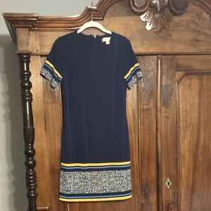 Michael Kors Navy Mini Dress with Yellow and Patterned Details